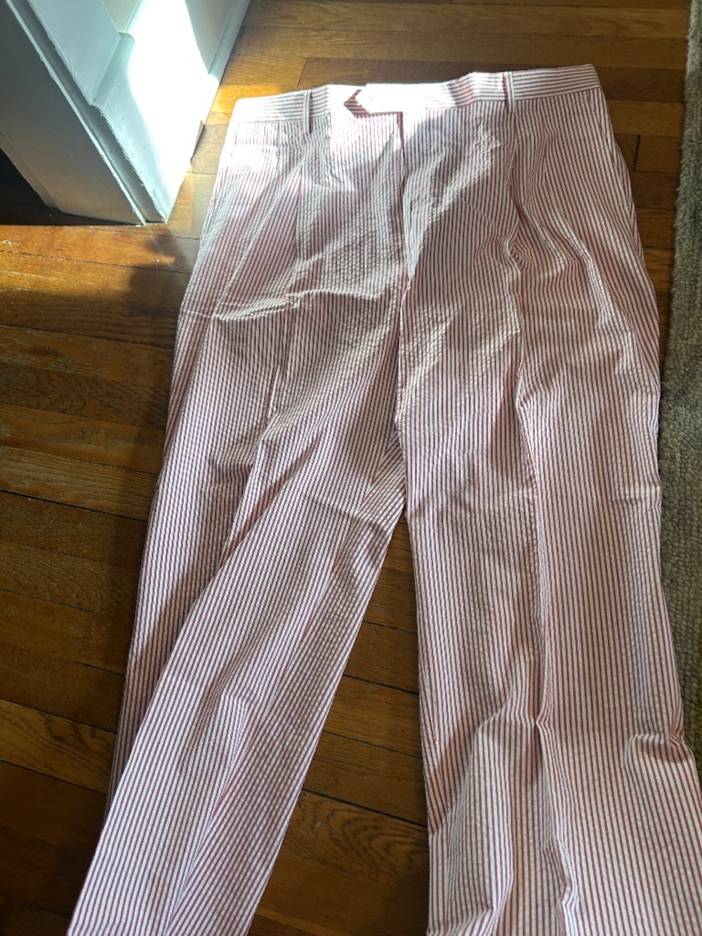 NWT Berle Men's Red White Seersucker Stripe Pants Size 42 Paisley Lining